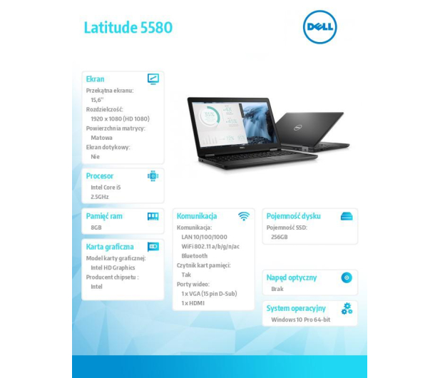 Dell Latitude 5580 Win10Pro i5-7200U/256GB SSD/8GB/HD620/15.6"FHD - 1387798 - zdjęcie 3